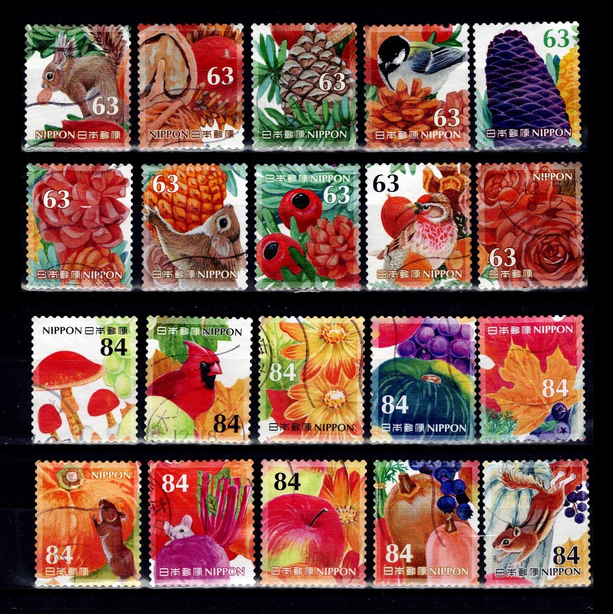 ann　13日発 Japan 4325a-j & 4326a-j Automn greeting stamps 63 & 84 Yen sets