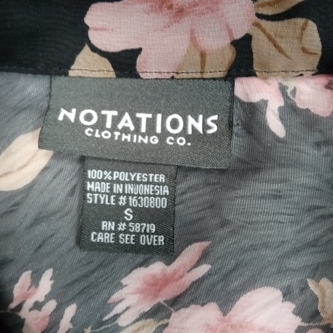 Notations Womens Shirt Blouse Black Small Button Up Floral Sheer 