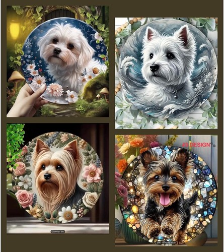 Pomeranian & Rose Flower Wreath #2 Tin Round Dog Sign 20 x 20cm Metal, 3 DESIGNS - Picture 12 of 24