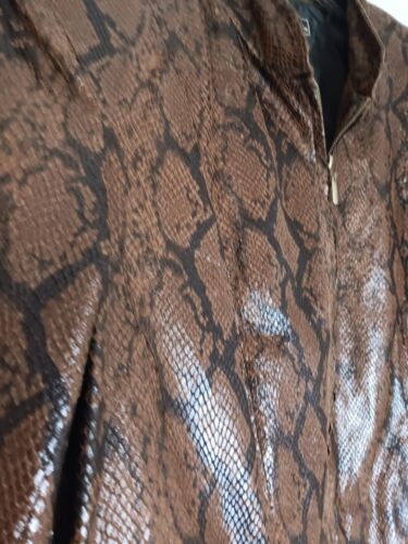 Elementz Faux Leather Snakeskin Zip Up Lightweight Jacket Sz Large Petite Brown - Picture 3 of 5