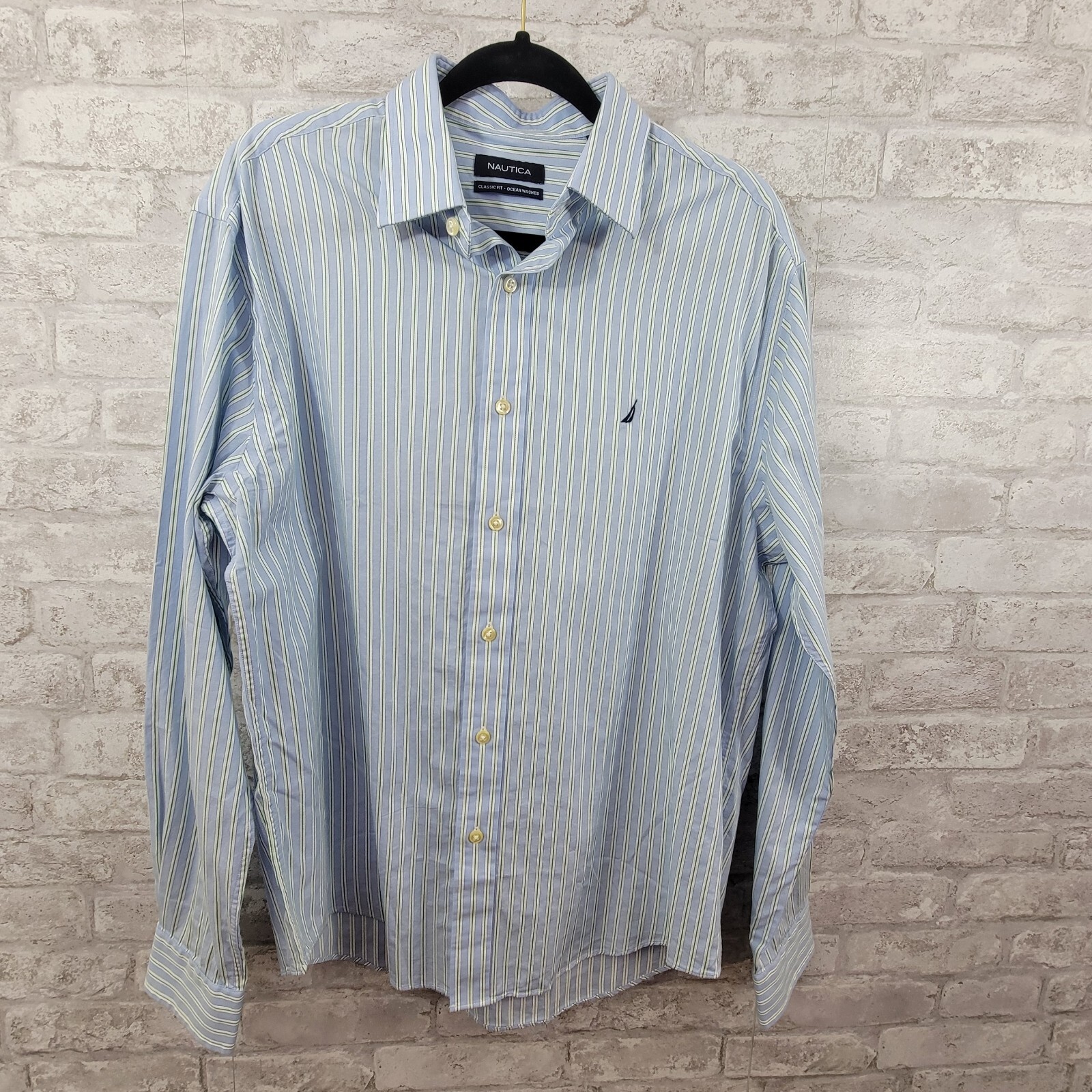 Nautica long sleeve classic fit button down mens shirt size 15.5 34/35 blue