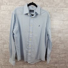 Nautica long sleeve classic fit button down mens shirt size 15.5 34/35 blue