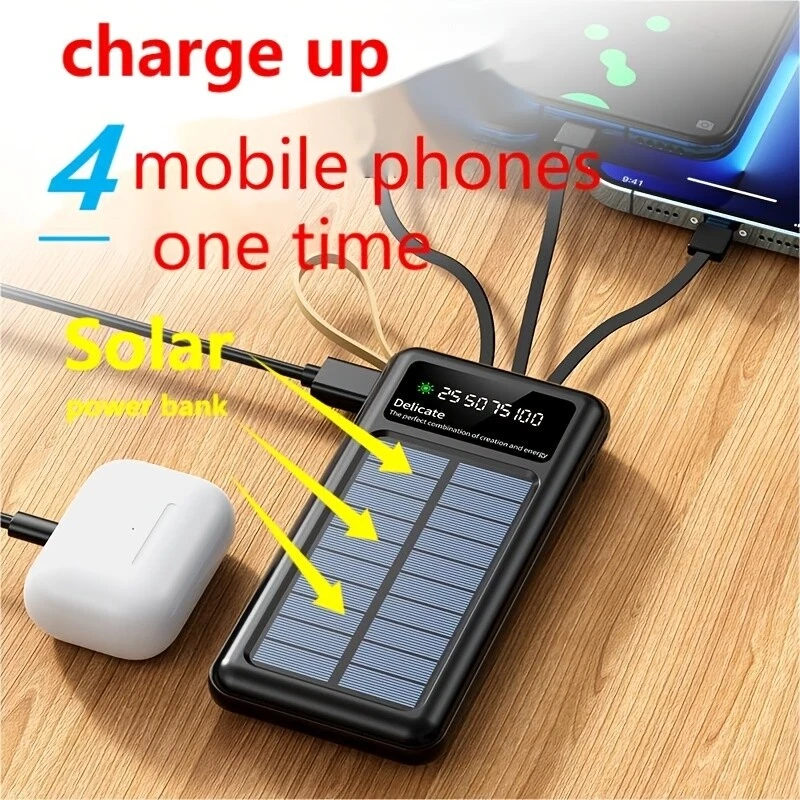 Banco de energía solar cargador portátil Super 4 USB 2025 para teléfono celular Foto 2 de 4