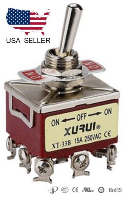 HEAVY DUTY 3PDT ON-OFF-ON TOGGLE SWITCH 20A 125V, 15A 250V SCREW TERMINALS (33B)