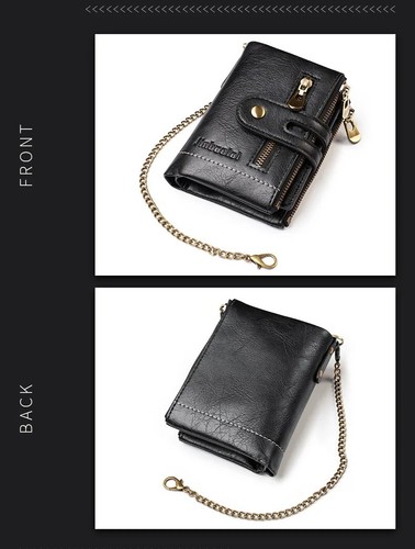 Leather Wallet Men's RFID Blocking Coin Pocket Card Slots Chain Premium Stock UK - Picture 10 of 13