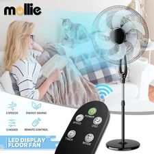 Oscillating Pedestal Stand Fan Adjustable Tilt 3-Speed Quiet Fan w/Remote+Timer