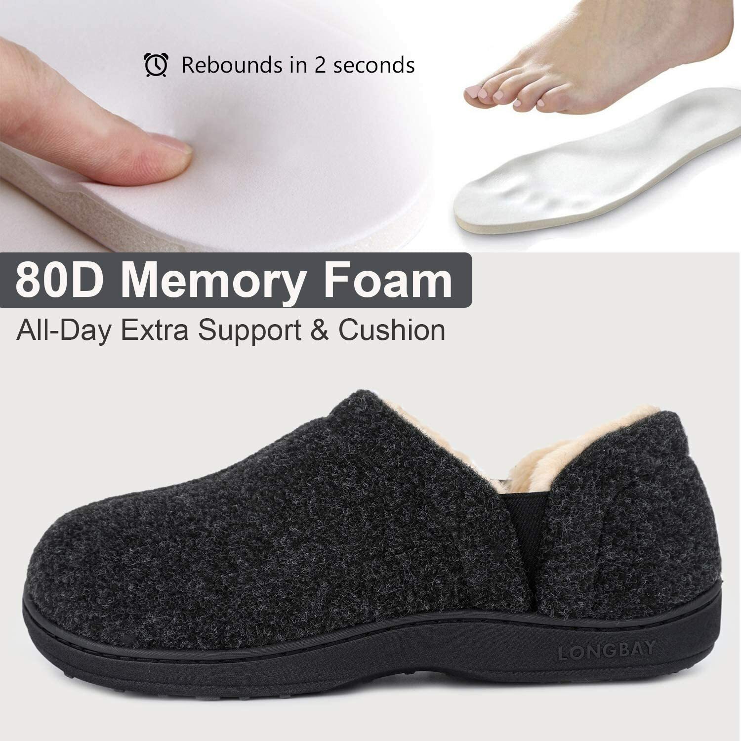 LongBay Men's Cozy Memory Foam Slippers 