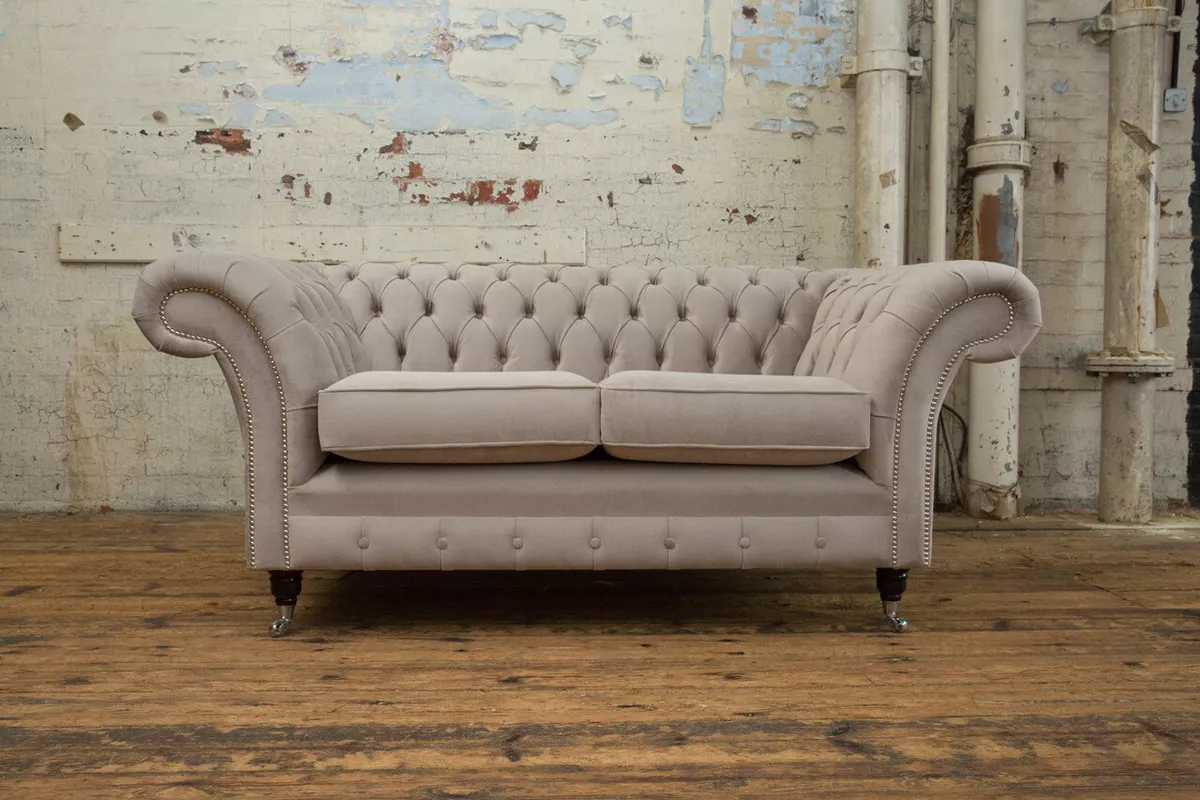 HANDMADE 2 SEATER CREAM VELVET CHESTERFIELD SOFA COUCH SETTEE