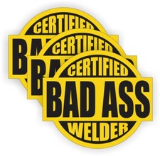 3pack - BAD ASS WELDER Hard Hat Helmet Stickers | Funny Vinyl Decals | Yellow
