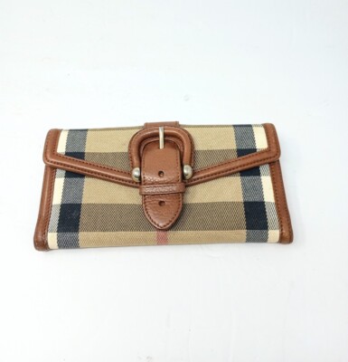 Burberry Nova Check Canvas Leather Buckle Flap Wallet x 4