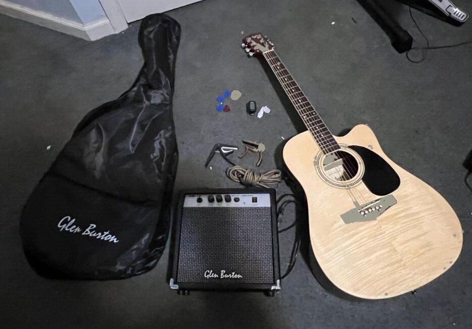 Glen Burton GA204BCOBK Acoustic Electric Cutaway Guitar, Black