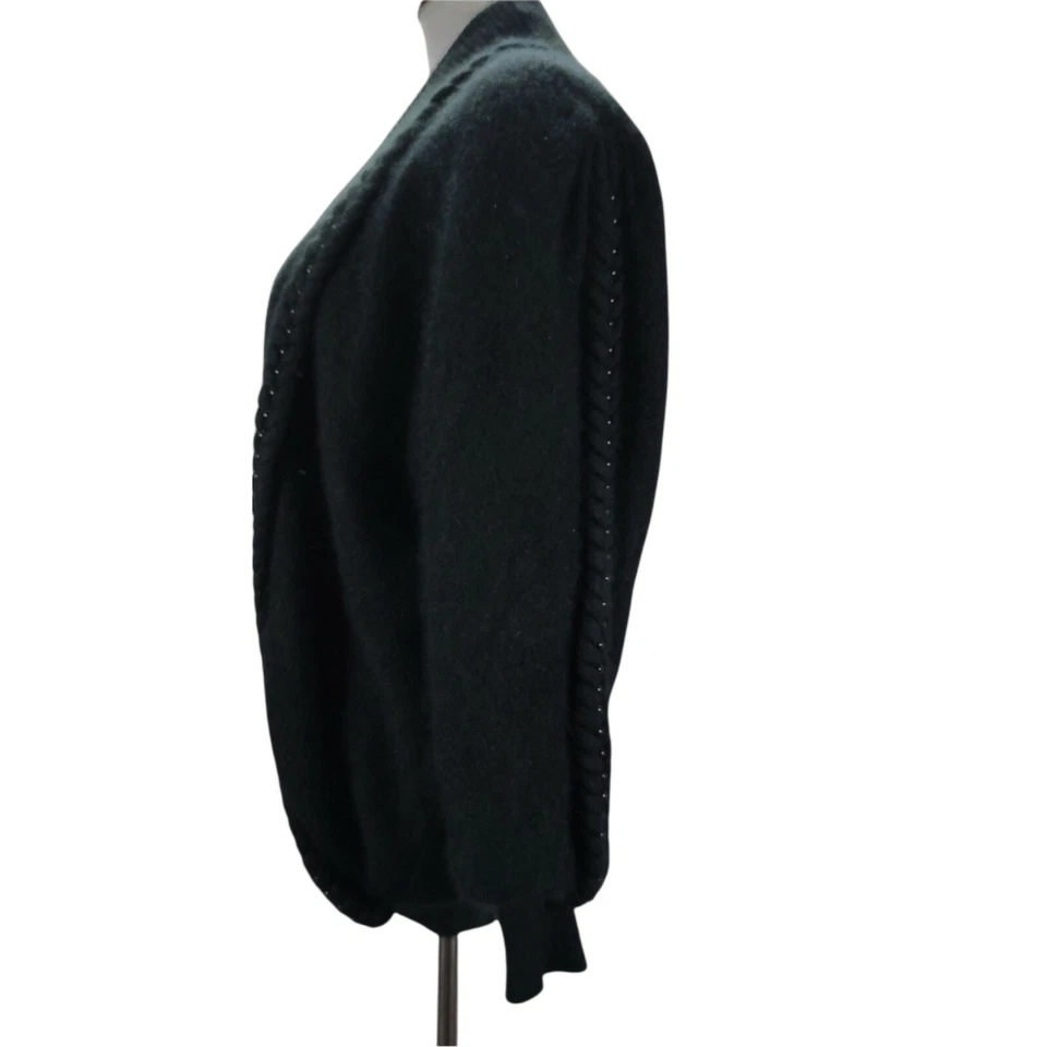 Chaqueta Tejida Angora Difusa Años 80 De Colección Talla S/M Negra Cuentas Trenza Borde Frente Abierto Foto 2 de 4