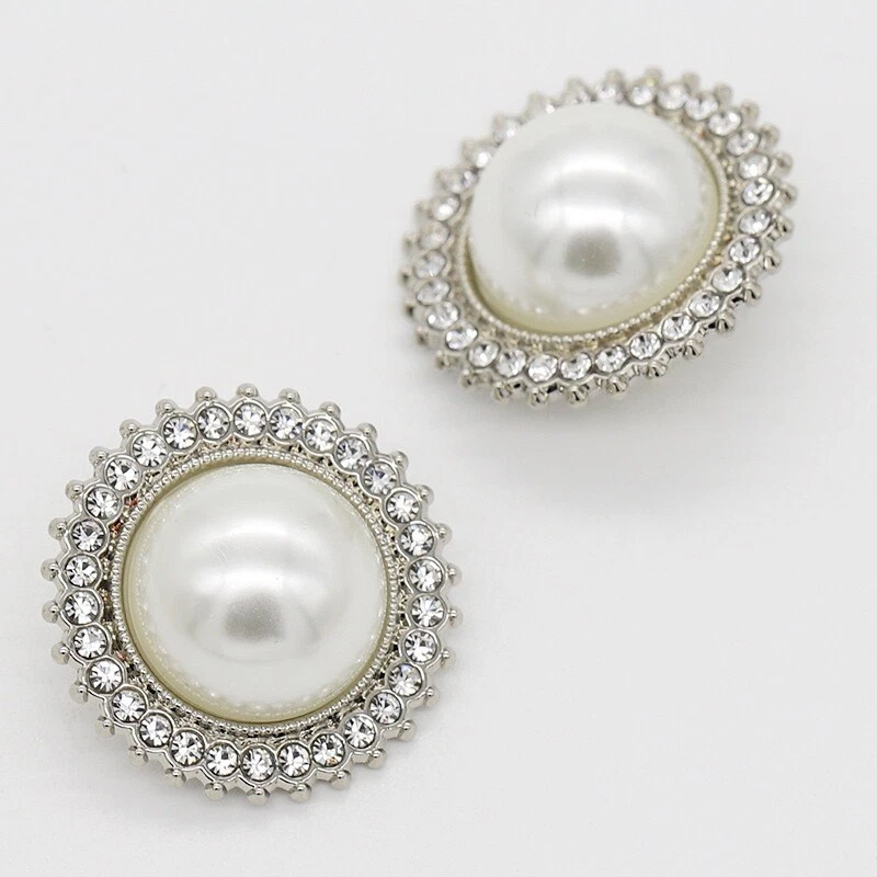 10pcs Round Rhinestone Pearl Buttons Embellishments for DIY Sewing Clothes - Image 3 of 4