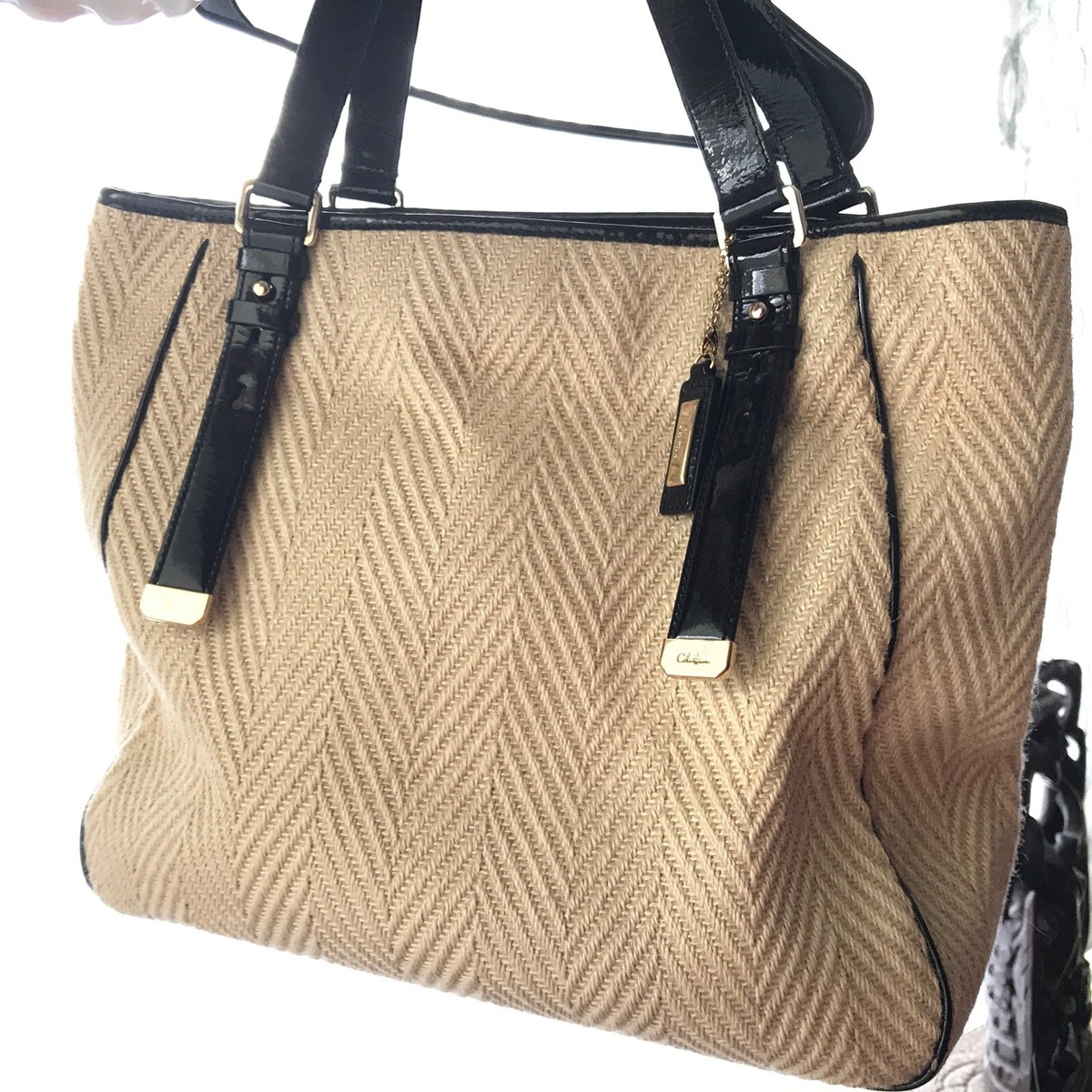 Cole Haan Neutral Weave Material Carryall Handbag Shoulder Bag