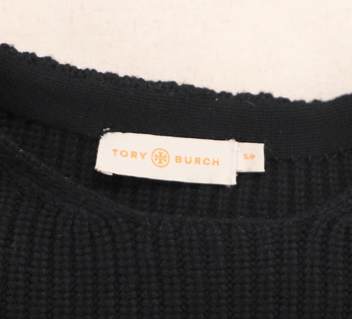 TORY BURCH Black Merino Wool Sweater Floral Peplum Detail Size S - Picture 6 of 7