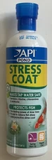 API POND STRESS COAT- REMOVES CHLORINE & AMMONIA FROM TAP WATER -16OZ-EXP 5/24