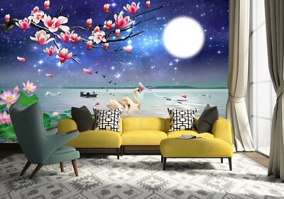 3D Flower Branch Moon K477 Wallpaper Mural Self-adhesive Removable Sticker Panda