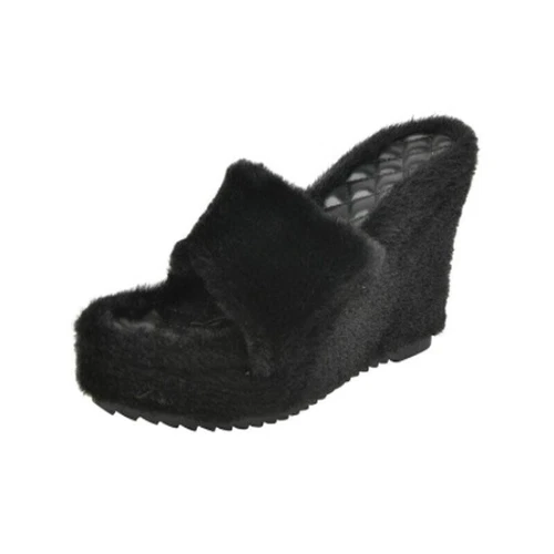 Womens Summer Fluffy Slide Slippers Faux Fur Wedge Platform Beach Shoes Sandals - Picture 11 of 28