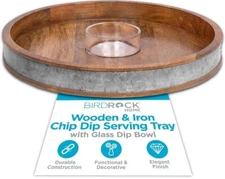 Wooden Iron Chip Dip Serving Tray Cottagecore Party Platter Decor Round Table