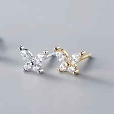 14K Gold Plated S925 Silver Stud Earrings Sparkling Cute Butterfly 5A CZ Diamond