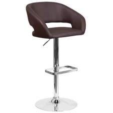 Contemporary Brown Vinyl Adjustable Height Mid Back Barstool with Chrome Base