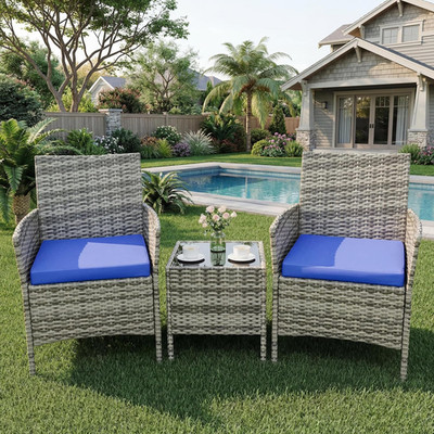 3-Piece Patio Furniture Set,Outdoor Patio Conversation Set with 2 PE Rattan Armc