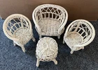 Vintage Barbie Doll Size 4-Piece Wicker Rattan Set 2 Chairs, Table, Loveseat