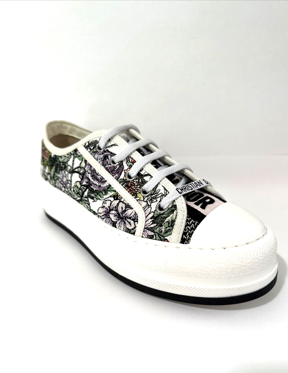 Dior Walk'n'Dior Sneaker Off White Embroidered Cotton 7.5 Logo NWB