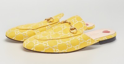 NEW AUTHENTIC GUCCI PRINCETON SLIP ON MONOGRAM GG YELLOW & SILVER MALAGA G 36.5