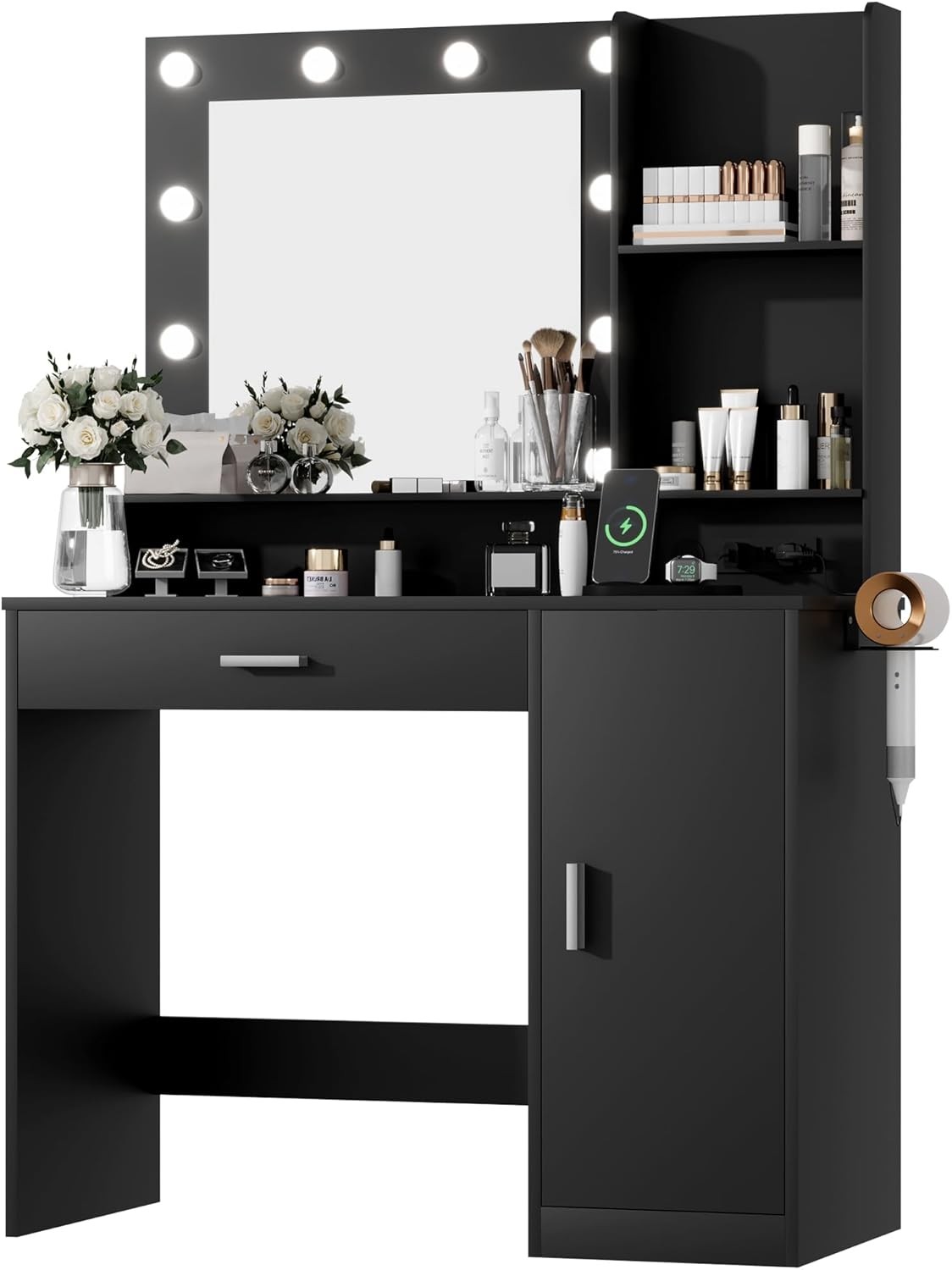 Vanity Desk with LED Mirror 3 Lighting Modes USB Outlets Storage Makeup Vanity Table