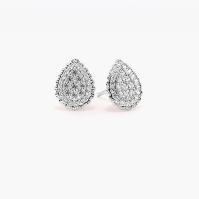 14K Gold 0.74 TCW Round Cut Natural Diamond Shared Prong Set Cluster Earrings