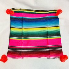 Colorful Mexican Boho Serape Striped Pillow Cover 18x18 Pink w Poms BNWT