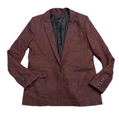 Banana Republic 1 Button Herringbone Blazer Women Sz 10 Maroon Surgeon Cuff J45E