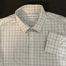 Mizzen Main Leeward Mens XXL White Check Standard Fit Long Sleeve Dress Shirt