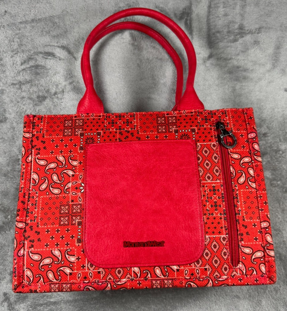 Montana West Bandana Paisley Concealed Carry Tote Bag Shoulder Guitar Strap Red
