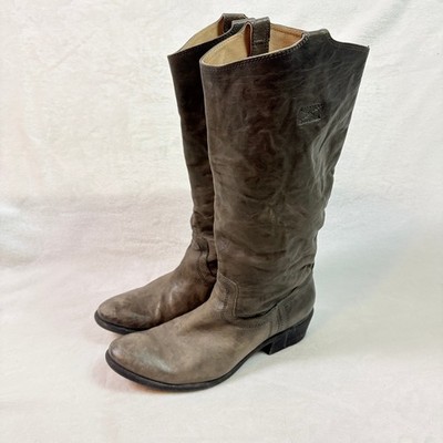 Frye Tall Western Boots Womens 8.5 B Carson Tab Brown Distressed Leather 77207