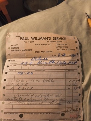 Vintage Paul Willman's Service Bill Head  White Plains Ny