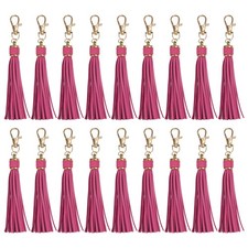 18pcs PU Leather Keychain Tassels 5.9" Key Chain Tassels Rose Pink