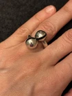 COOL SOLID VTG MEXICO STERLING 925 BLACK ONYX MOD DOUBLE BALL WRAP RING *8.1 gm*
