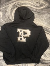 New Victoria  s Secret Pink Full Zip Hoodie L Black Drawstring Logo NWT
