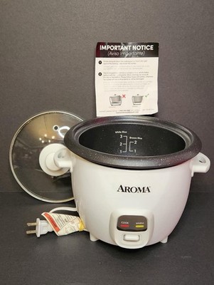 Aroma  6-Cup Rice & Grain Cooker, 8X Bonded Granite Coating, White, New