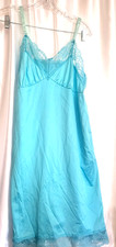 Vtg Woman Nightie M Blue Lace silky Night Gown Intimates USA