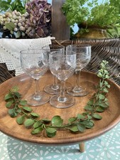 Etched Ferns  sherry/port clear glasses x 4 Antique Victorian Hand Blown