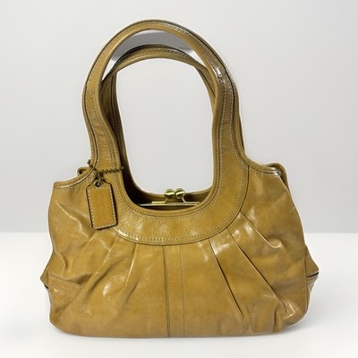 Coach Ergo Pleated Tan/Yellow Leather Satchel Kisslock Y2K Vintage 12520