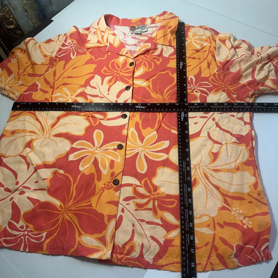 HILO HATTIE Para Hombres 2XL Vintage Tropical Floral Hawaiano Botón Naranja/Melocotón Foto 2 de 4