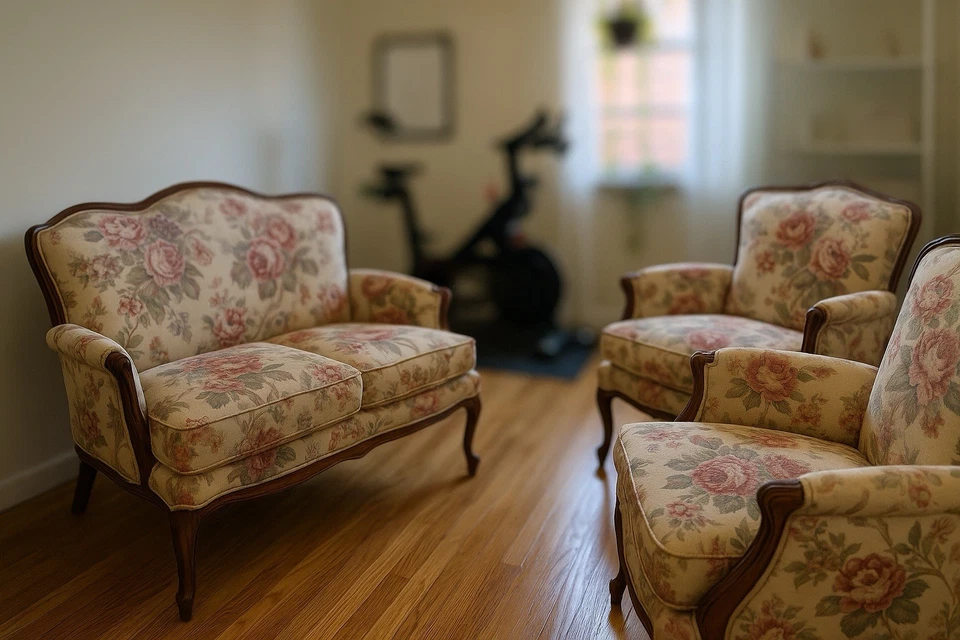 Sillas y sofá de dos plazas Luis XV Bergere Foto 2 de 3