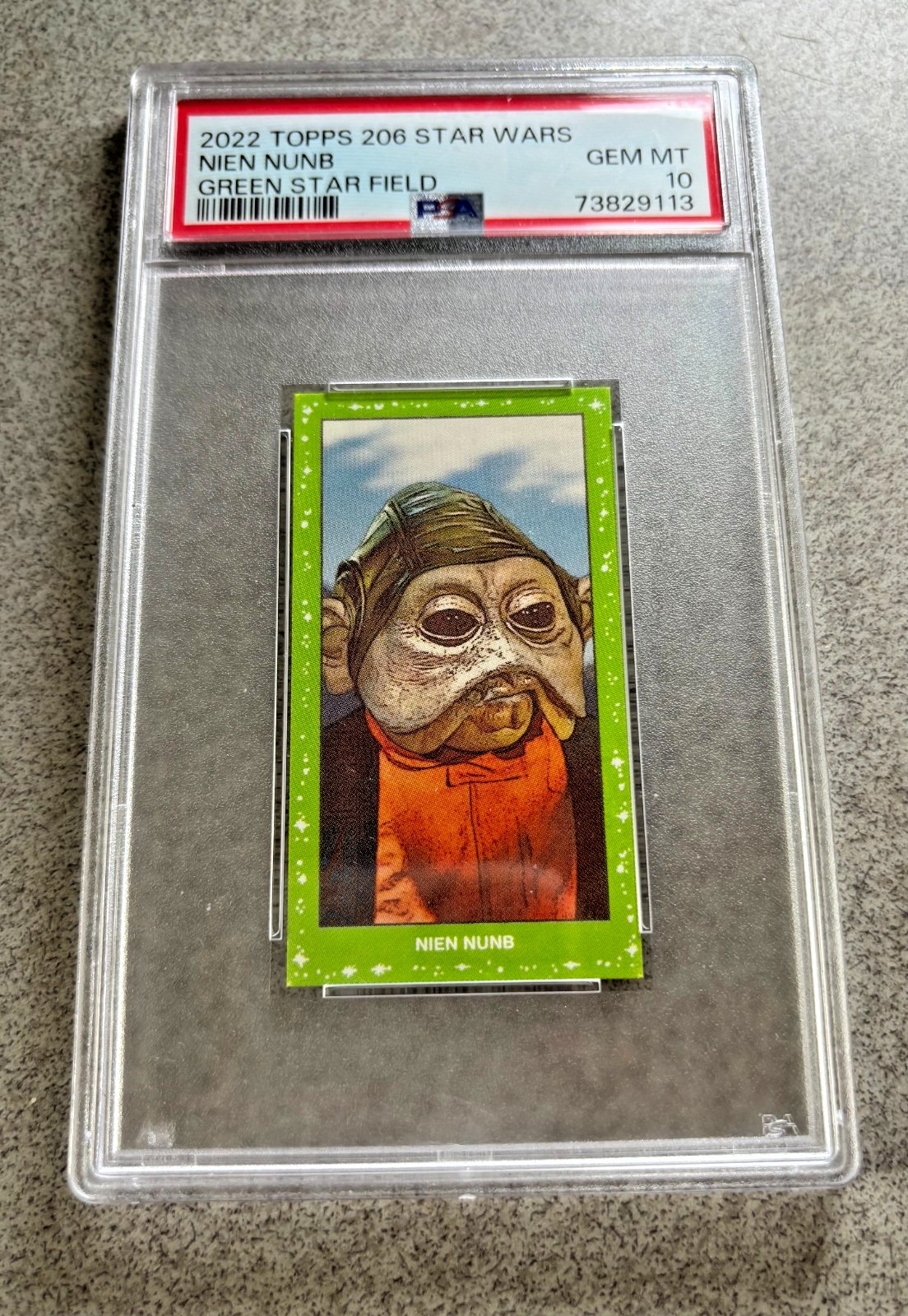 2022 Topps 206 Star Wars Nien Nunb Green Star Field Parallel Card PSA 10 view 1