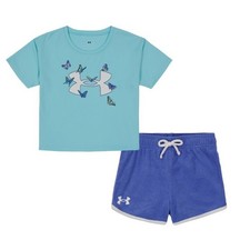 Under Armour Little Girls Blue Graphic Tee and Shorts Set - Size 4 - MSRP 40.00