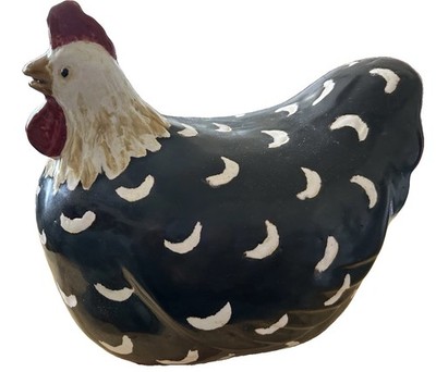 Large Black & White Hand Painted Ceramic Chicken Country Kitchen 8  Tall***