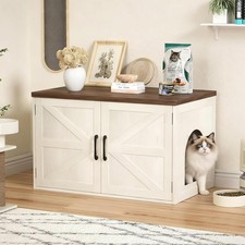 Litter Box Enclosure Farmhouse Hidden Litter Box Cabinet W/ Barn Door Cat